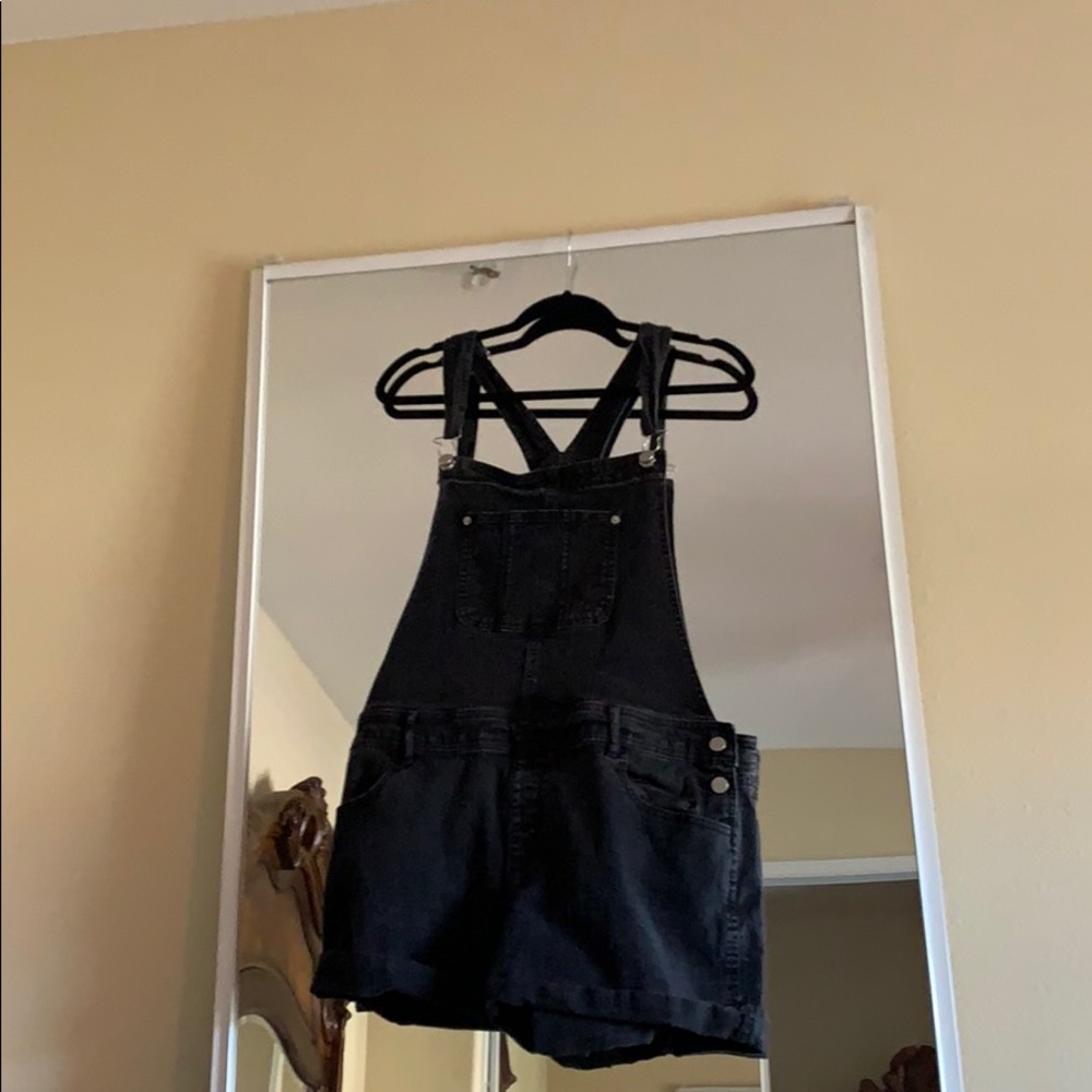Black denim overalls